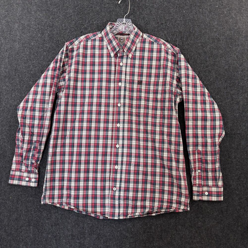 Cinch Shirt Men's Small Red Blue Plaid Cotton Button Down Pocket Western Cowboy